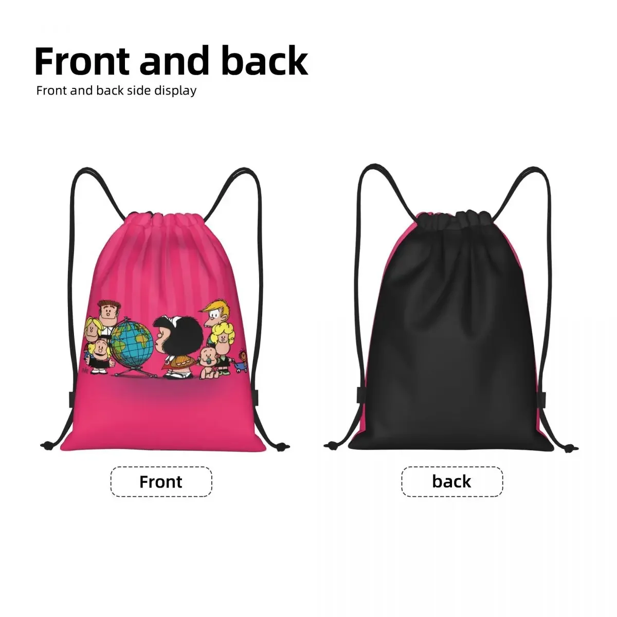 Benutzer definierte Mafalda Freunde Kordel zug Taschen Männer Frauen leichte Quino Comic Cartoon Sport Gym Aufbewahrung rucksack