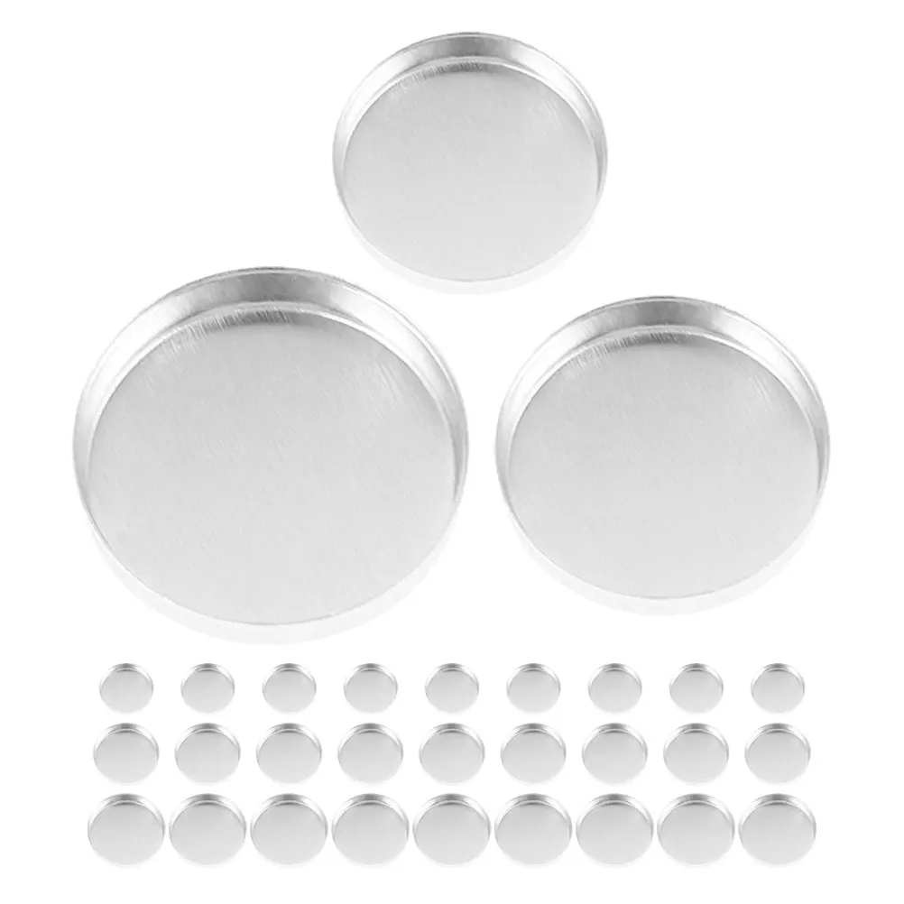 30 Stück leere Lidschattenpfannen, runde Aluminiumgehäuse, 15 mm, 20 mm, 26 mm, DIY-Behälter, Kosmetikzubehör, Rouge, Lippenbalsam, Textmarker