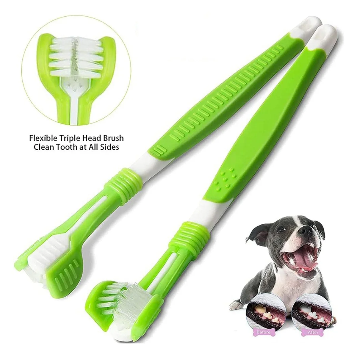 New Pet Dog Toothbrush, 4 Triple Head Tooth Brush 3 Pack Finger Rubber Toothbrushes, Multi-Angle Dental Cleaning Brushes