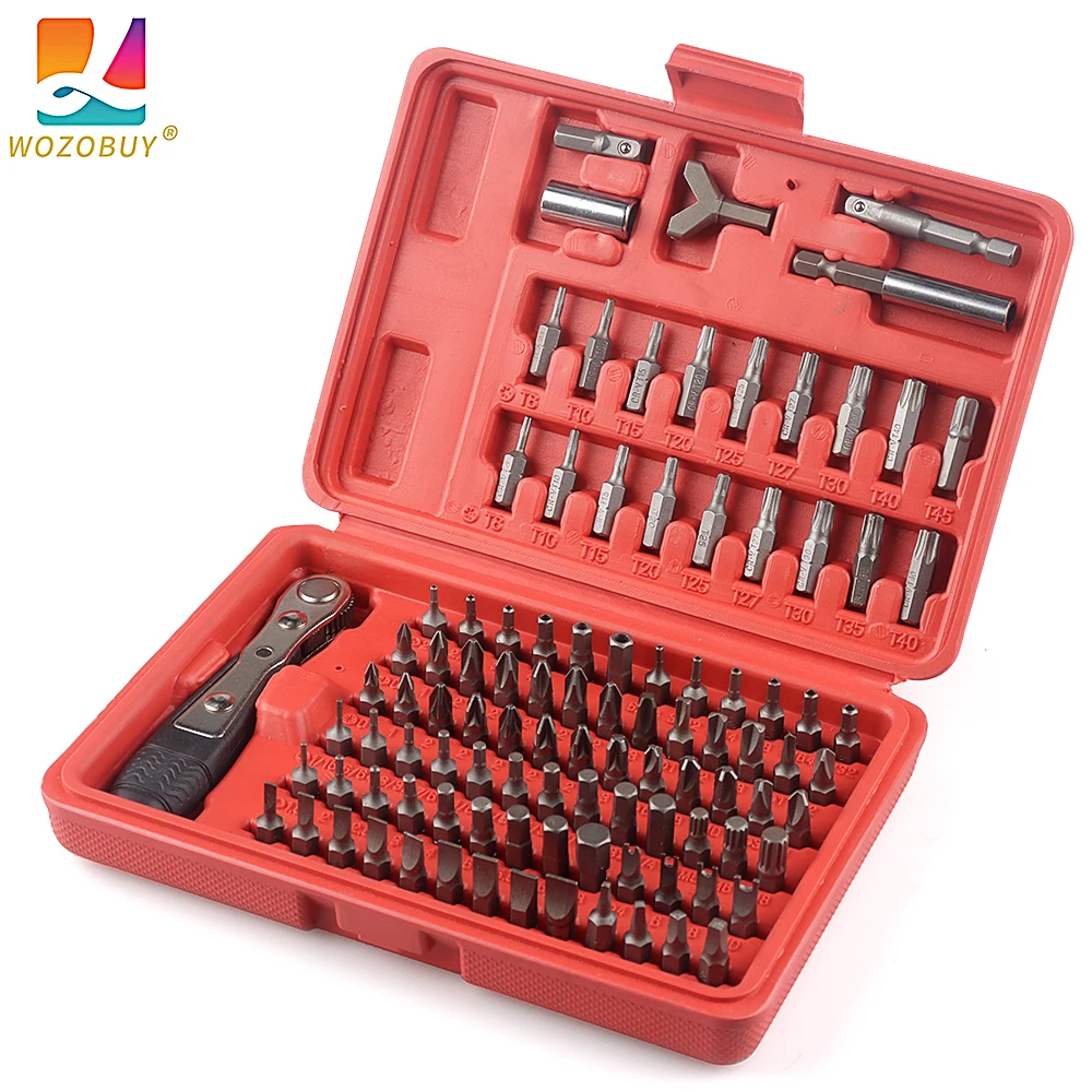 WOZOBUY Hexagon Ratchet Spanner Wrench 96 Pcs Drive Screwdriver Bit 1/4inch Mini Quick Release Socket Tools Handle Repair Wrench