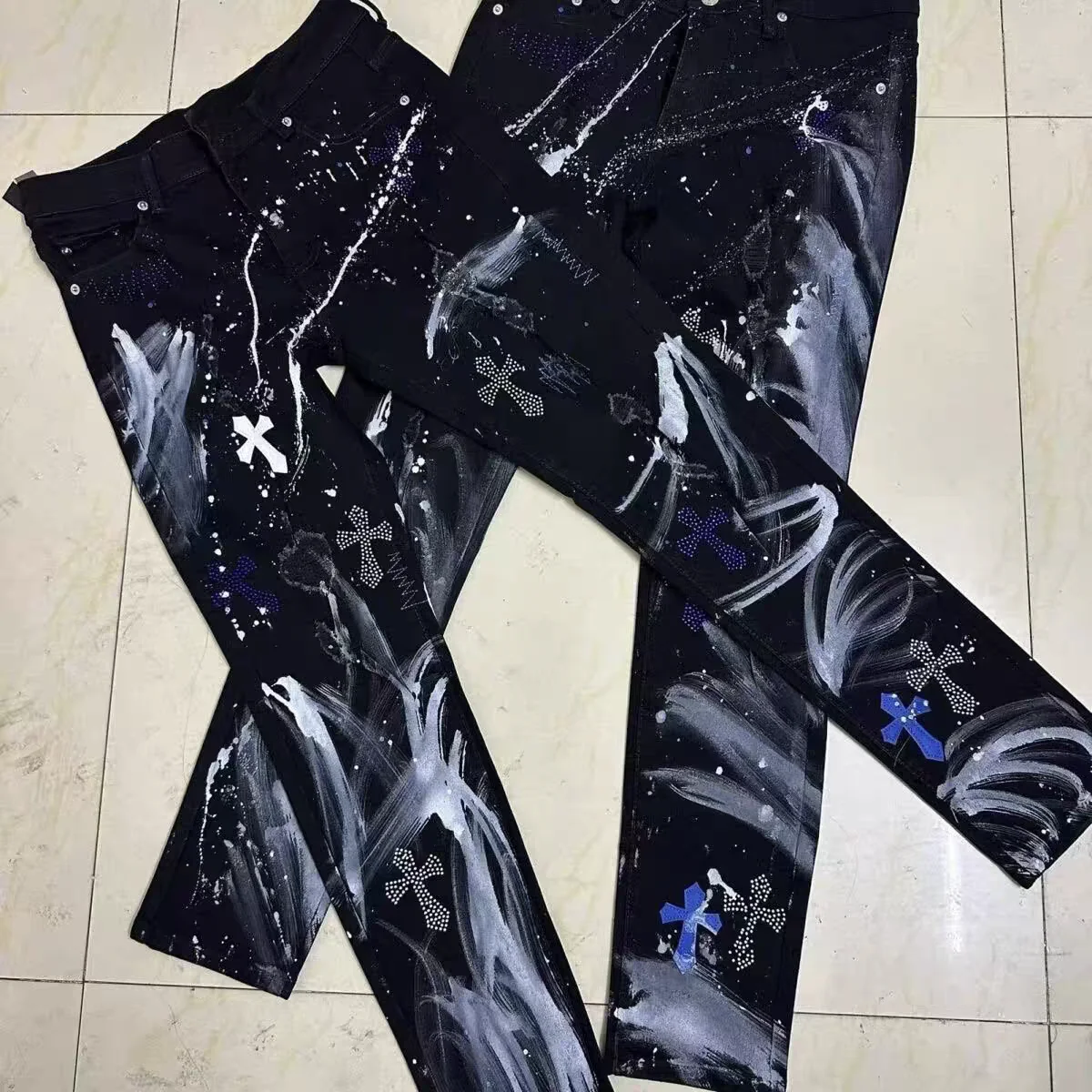 

Street Sle Slim Fit Men's Jeans Elastic Casual Pants Versatile Faion Brand High Waist hine Embroidery Youth ular
