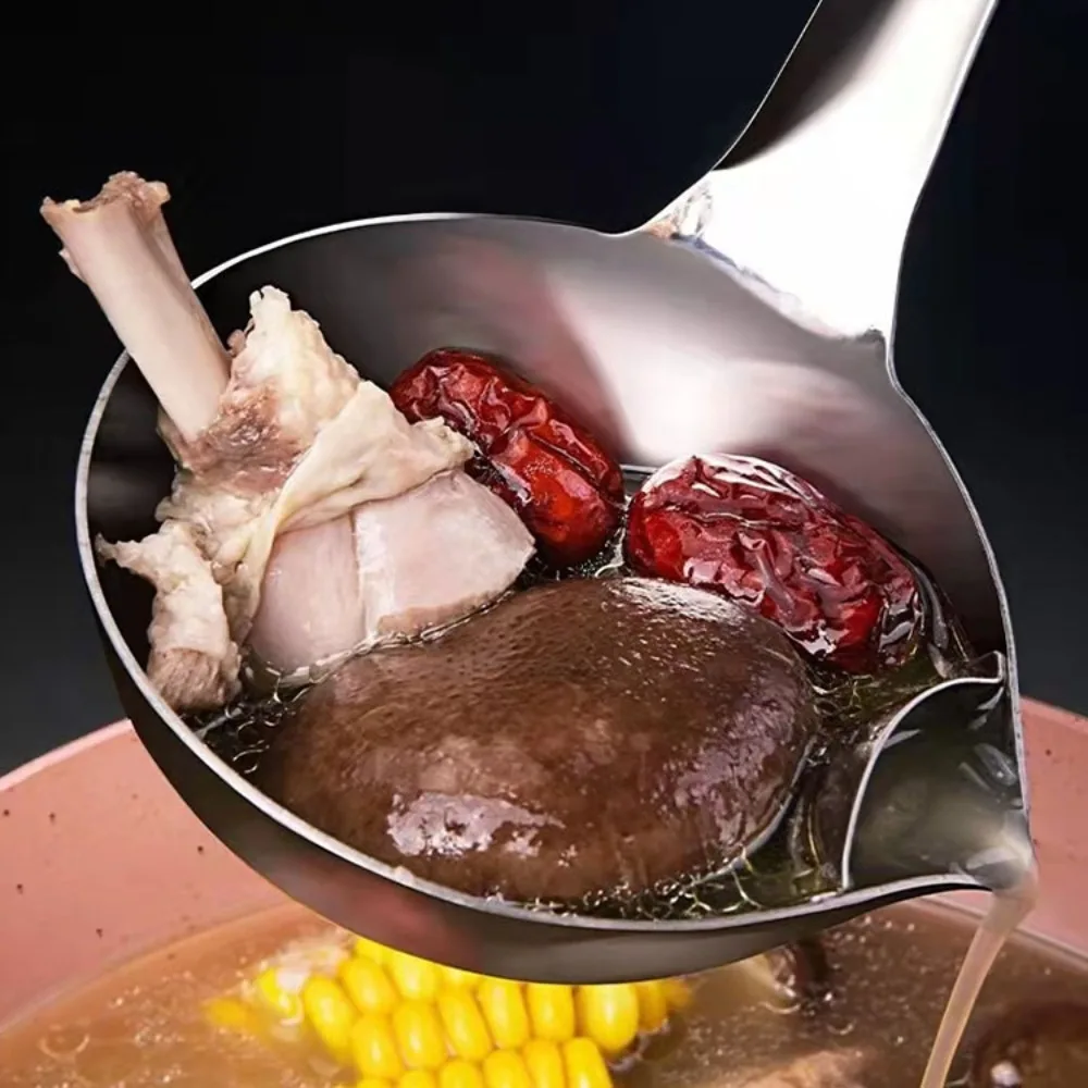 Rustless Oil Separator Spoon Long Handle Draining Mesh Head Filter Spoon Thickened Smooth Hot Pot Ladle Hot Pot Soup