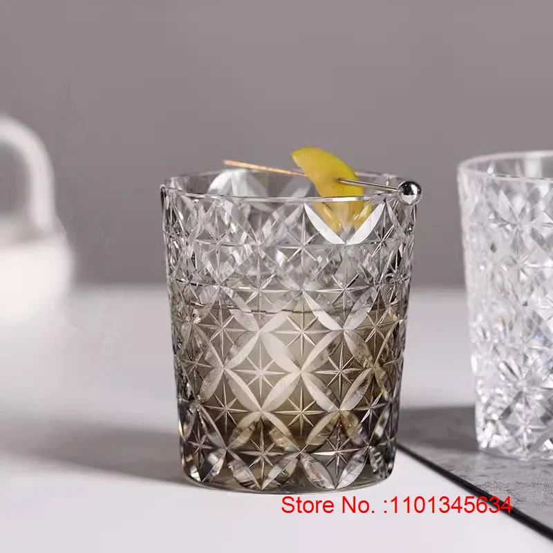 Shippo Figure Crystal Glass Hand Engraving Edo Kiriko Wine Cup Deluxe Whisky Cup Light Gray Rock Tumbler Glass Best Present