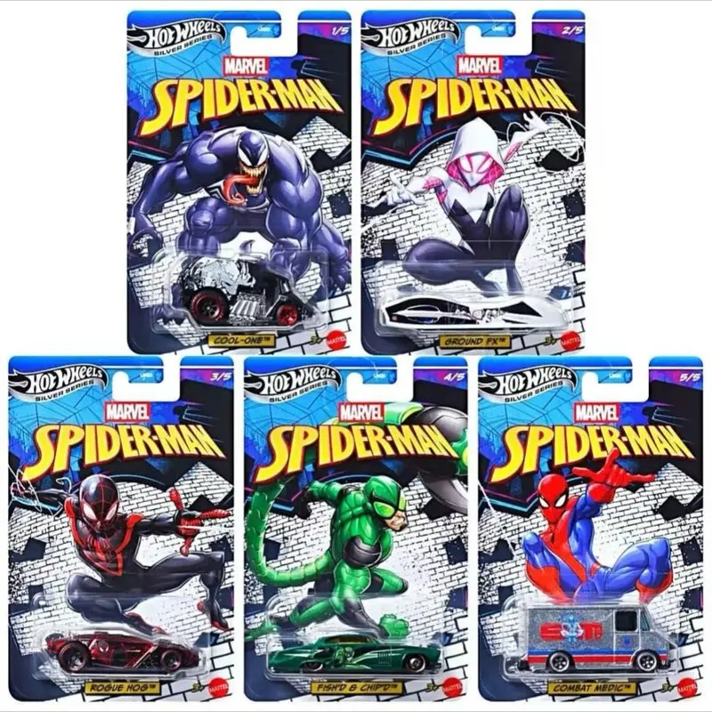 

Hot Wheels Diecast Toy Car GDG83 Silver Series Marvel Spider Man Combat Medic Collectible Vehicle For Adult Hobby Collectors