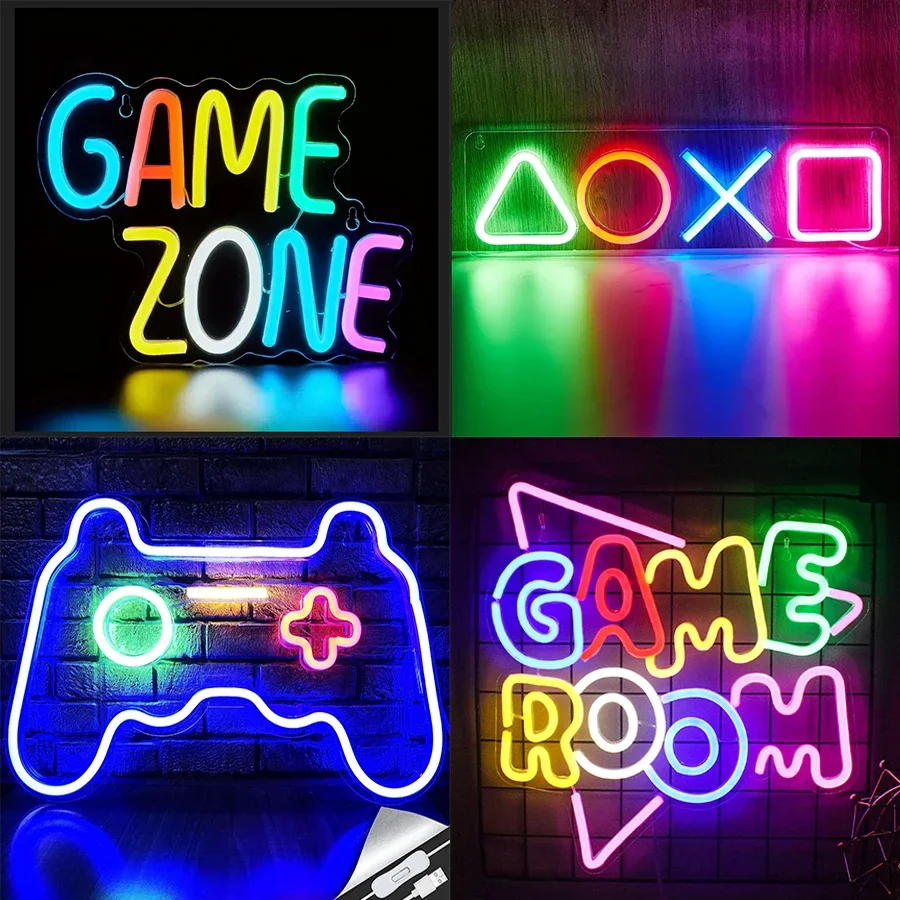 Znak Neon LED w kształcie gamepada dla wystroju pokoju gracza, Neon do gier dla chłopców dekoracja ścienna do pokoju, prezenty dla graczy zasilane