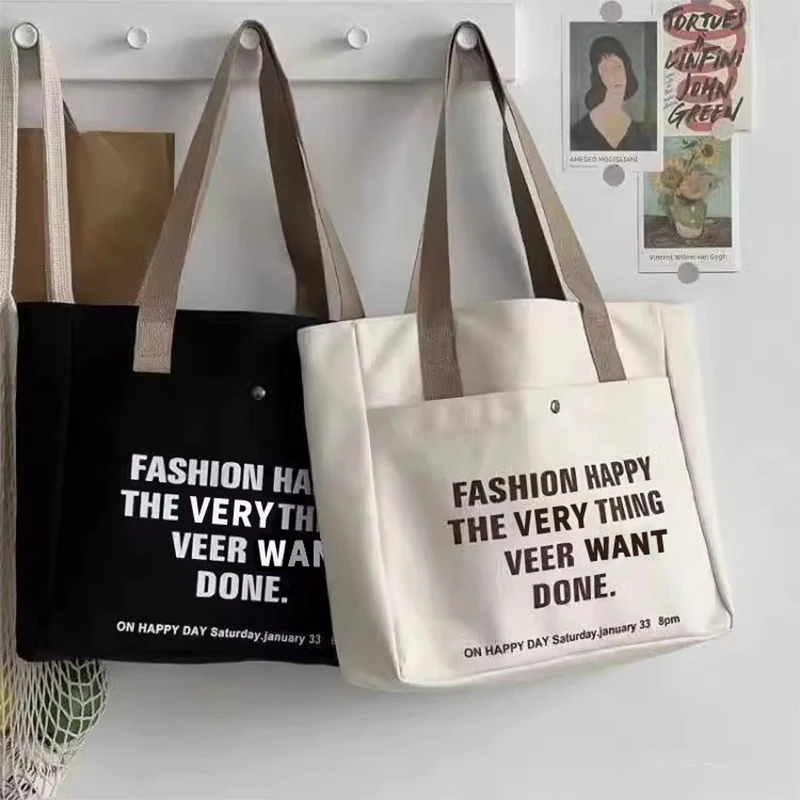 Women S Casual Letter Canvas Shoulder Bag Simple And Fashionable Tote Bag