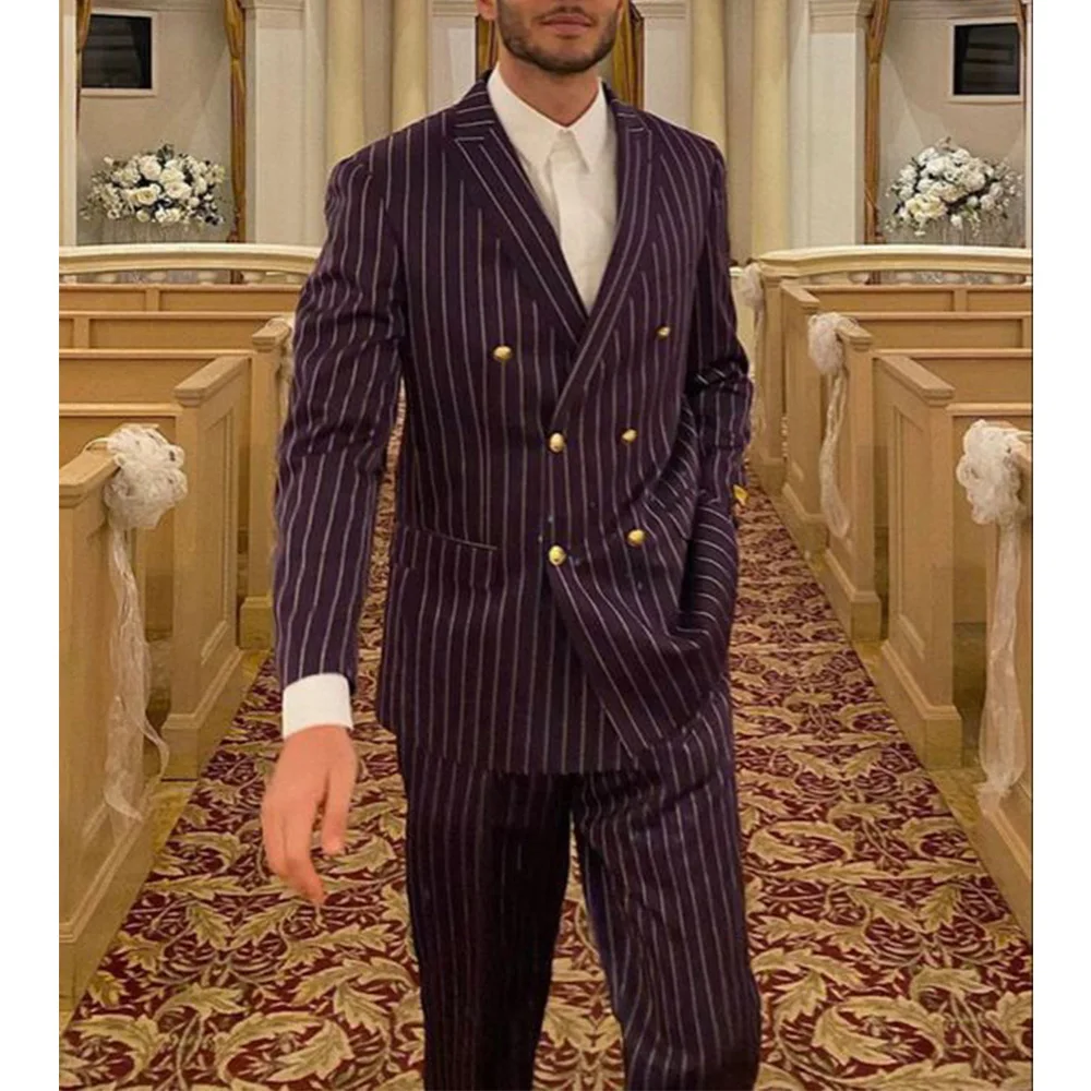 

Men's Elegant Suit Striped Two Piece Double Breasted Groom Wedding Slim Fit Fashionable Halloween Party Costumes Clothes Coat