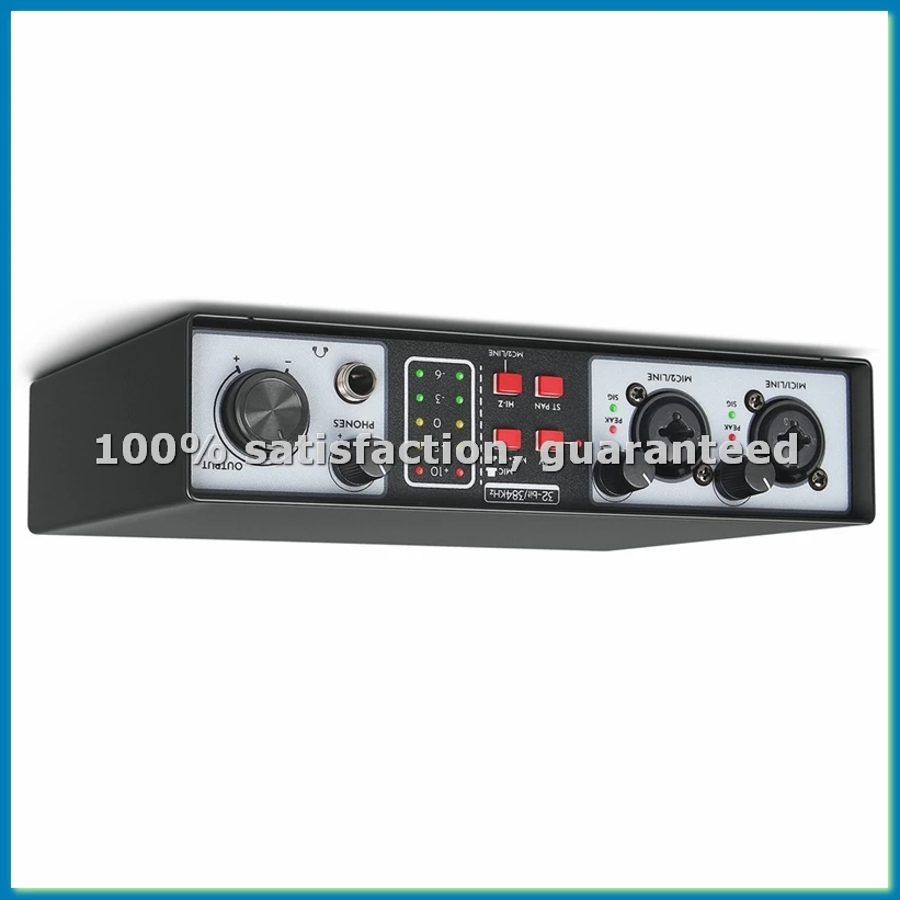 2 in 2 Out USB Audio Interface Recording Sound Card 32Bit/384KHZ Studio Record Professional Sound Card 48V Phantom-VVNB