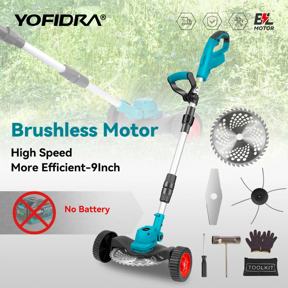

YOFIDRA 9 inch Brushless Electric Lawn Mower Foldable Adjustable Trimmer Garden Pruning Cutting Tools For Makita Battery Pin