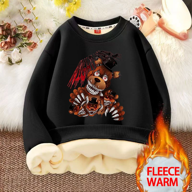 Five Nights At Freddys Kids Sweatshirts Anime FNAF Pullovers with Fleece Hoodies Fashion Boys Girls Children Crew Neck Clothes
