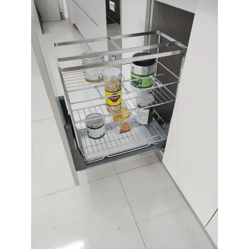 Modern Design Stainless Steel Pull-Out Kitchen Basket Drawer 300mm Cabinet Spice Rack Organizer