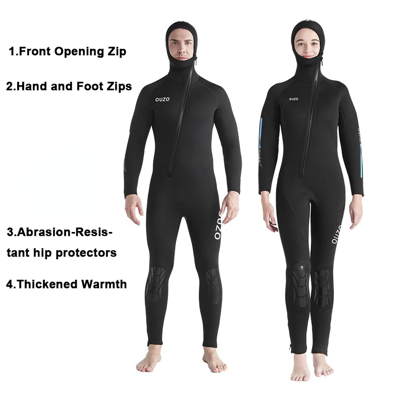 Newest 5mm Wetsuit One-Piece Hooded Thickened Warm Wetsuit Winter Swimsuit Surf Suit Snorkeling Suit Spearfishing Surfing Adult