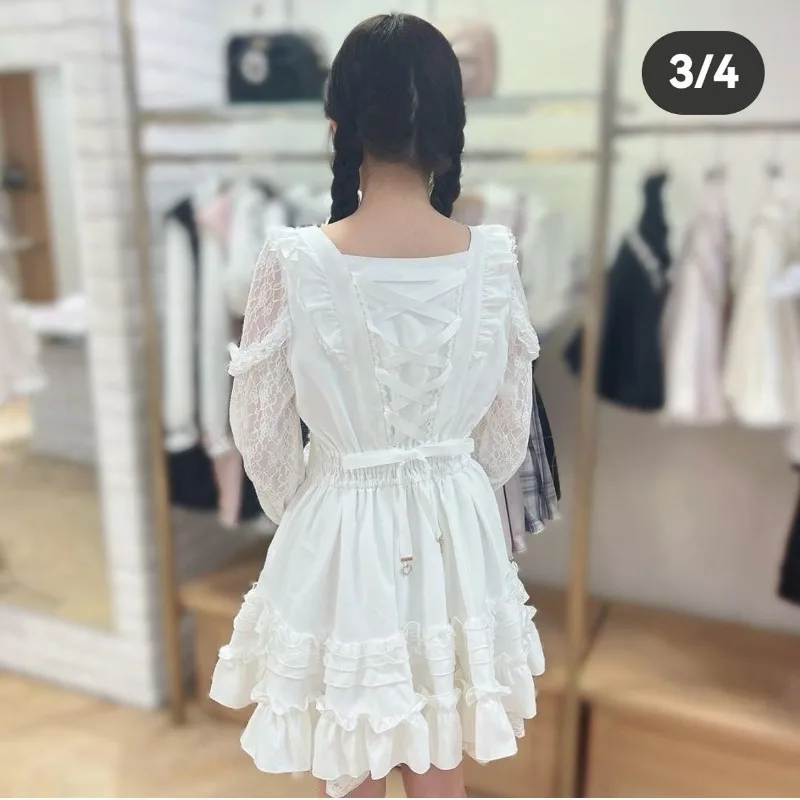 2024 Autumn New Lolita Japanese Cute Girl Cake Mass- Produced Dress Women's Clothes Long Sleeves Lace Up Slim Fit Vestidos Mujer