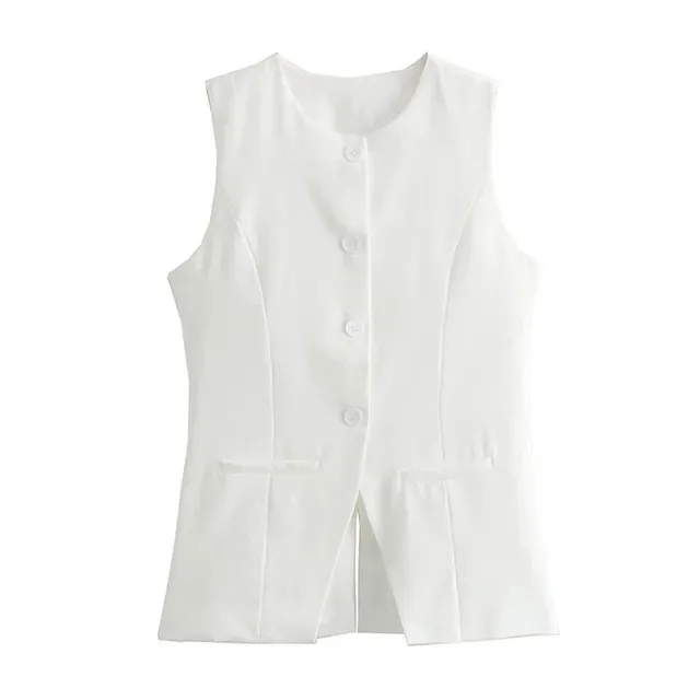 New Summer Fashion Women Suits White O-Neck Sleeveless Pockets Single Breasted Vests+High Waist Zipper Shorts Female Chic Set