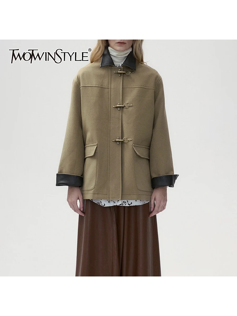 

TWOTWINSTYLE хит цвета сращенные карманы повседневные куртки для женщин с лацканами и длинными рукавами на молнии минималистичная женская куртка новая