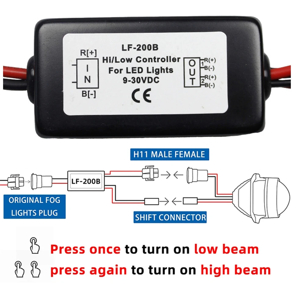 1 Pair LF-200B High/Low Beam Controller For Bi-LED Fog Light Lens H8 H11 Relay Harness Wiring Connector Car Accessories 9-30V