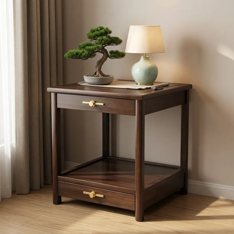 Corner cabinets on the side of the Chinese sofa Solid wood small coffee table Simple small square table Multifunctional drawer L