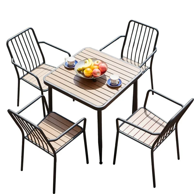 

Outdoor plastic wood table and chair combination B & B open-air waterproof leisure small square table balcony garden terrace on