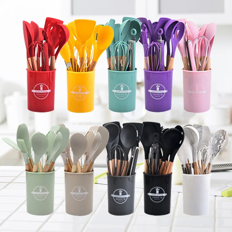 

12Pc Kitchen Utensil Set Cooking Tools Kit with Holder Heat-Resistant Cookware Spatula Spoon Brush Whisk for Home Kitchen