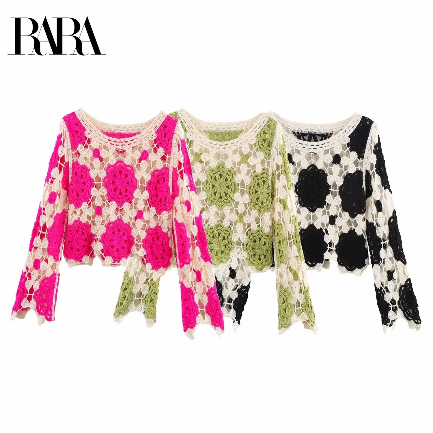 

RARA2025 new summer women's clothing French fashion design temperament lazy style long-sleeved hollow knitted top