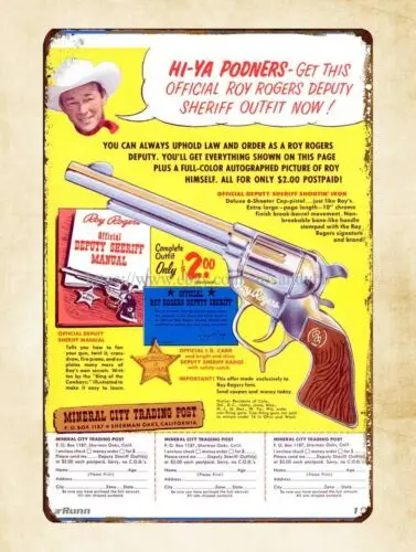 posters Mineral City Roy Rogers Deputy Outfit 1953 gun metal tin sign