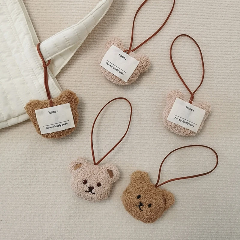 1PCS Baby Name Tag Cute Cotton Bear Head Backpack Pendant Baby Car Hang Brand Keychain Newborn Bag Name Tag Ornaments