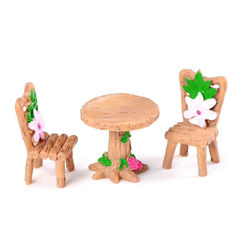1 Table 2 Chairs Desk Miniatura Garden Home Bonsai Decoration Mini Toy Miniature Resin Craft Ornaments Micro Decor DIY Figurines