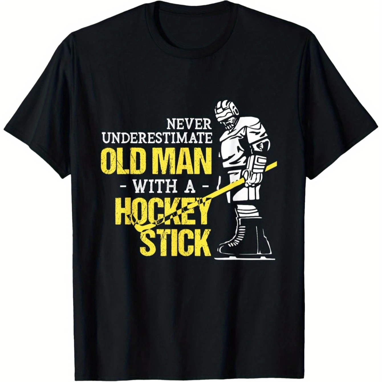 

Never Underestimate An Old for Man with A Hockey Stick T-Shirt 100% Cotton O-Neck Short Sleeve Summer Casual Mens T-shirt