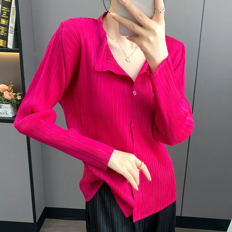 Miyake Fold Collar Jacket 2025 Spring and Autumn Versatile Pleat Collar Solid Color Loose Casual Fashion Cardigan Top Short