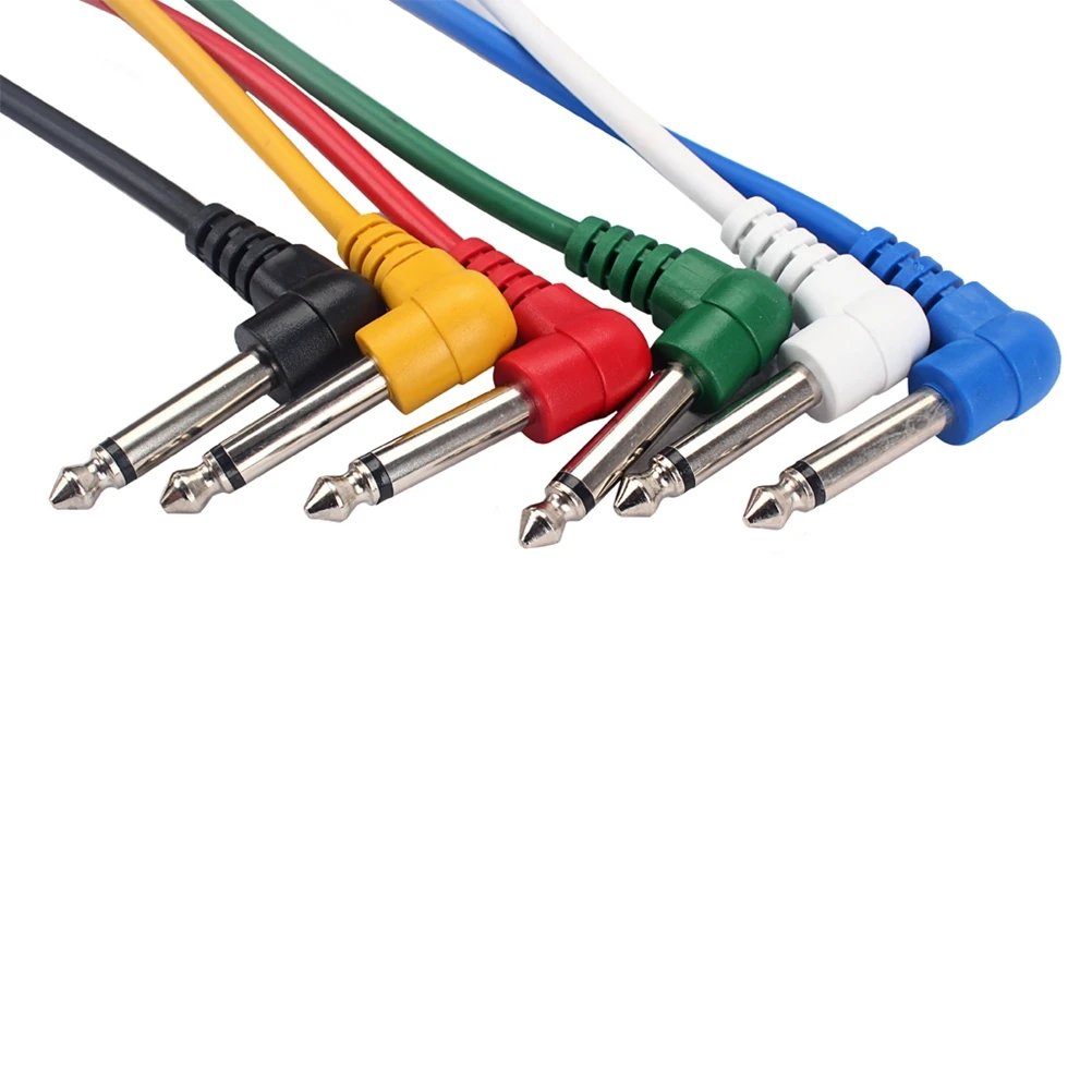 

6 pcs Effect Pedal Patch Cables 1/4 Inch 6.35Mm Right Angle Low Capacitance Pvc Copper Wire Noise Free For Guitar Bass Amplifier