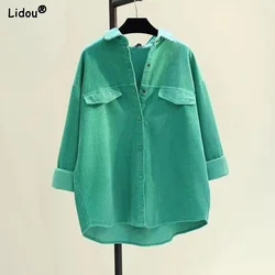 Women's Clothing 2023 Casual Loose Spring Summer Thin Turn-down Collar Simplicity Solid Button Long Sleeve Comfortable Blouses