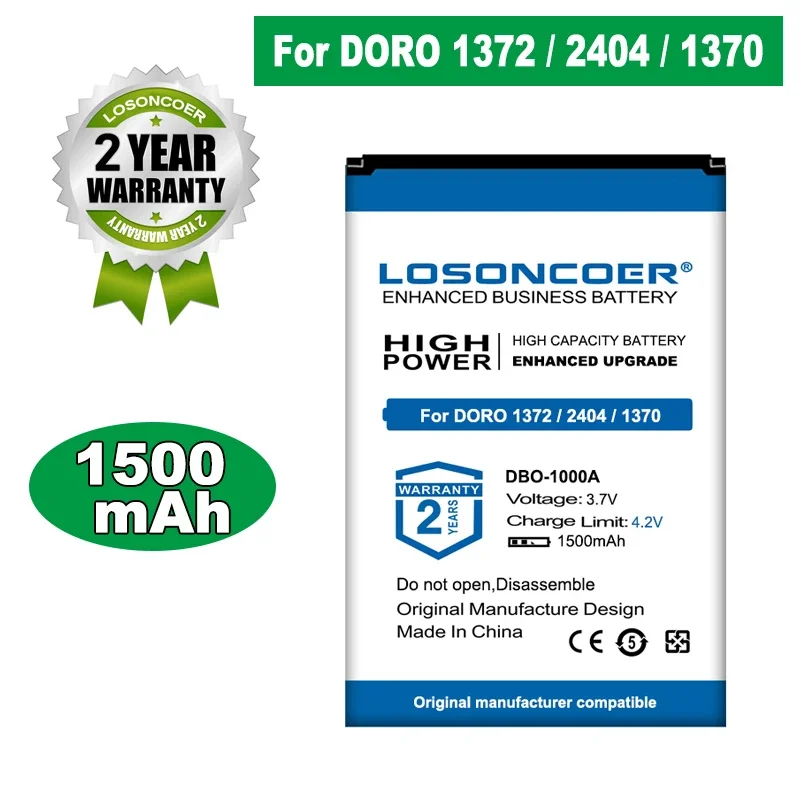 LOSONCOER Battery 1500mAh DBO-1000A For DORO 1372 1370 2404 Mobile Phone