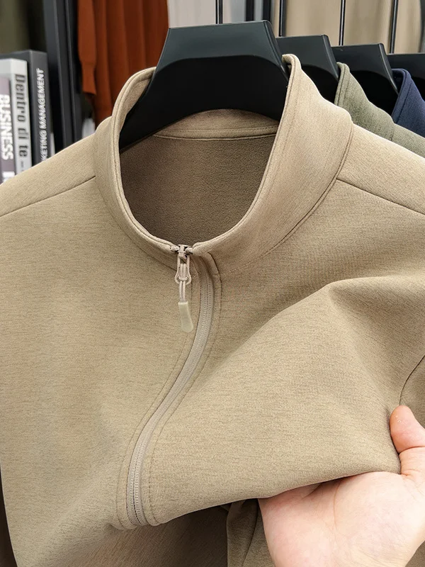 

Мужская зимняя повседневная толстовка-куртка с воротником-стойкой и подкладкой, спортивный длинный пальто-свитер