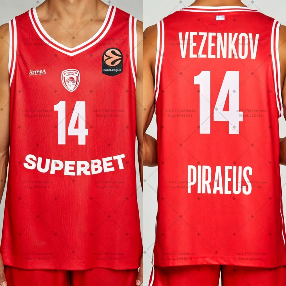 2026/27 Vezenkov #14 Montero #8 Olympiacos Unisex Basketball Jersey Vest Men Women Sleeveless Sports Breathable Mesh Tank Top