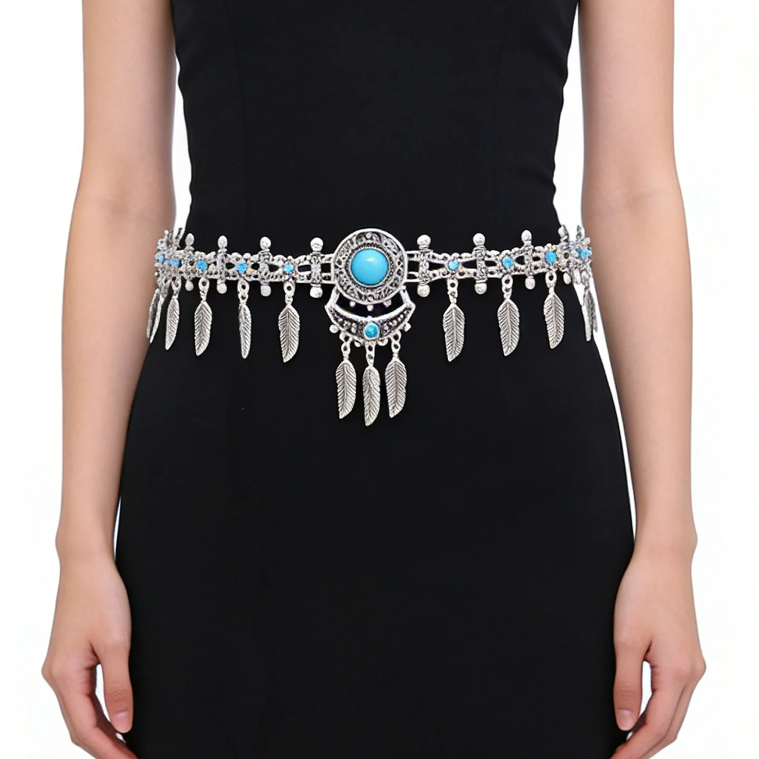 

Bohemian Blue Stone Belly Chains for Women Vintage Silver Metal Tassel Waist Body Chain Turkey Kurdish Female Jewelry Gift