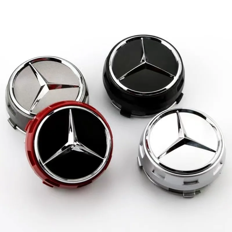 4pcs 75mm Black Red Raised Car Styling Wheel Center Cap For Mercedes Benz AMG A0004000900