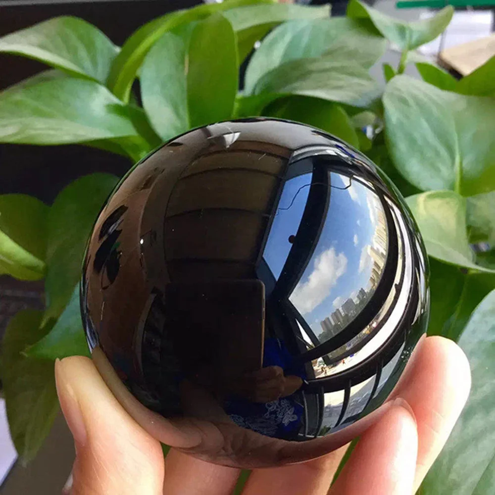 

80mm Natural Black Obsidian Crystal Ball Healing Sphere Reiki Meditation + Stand