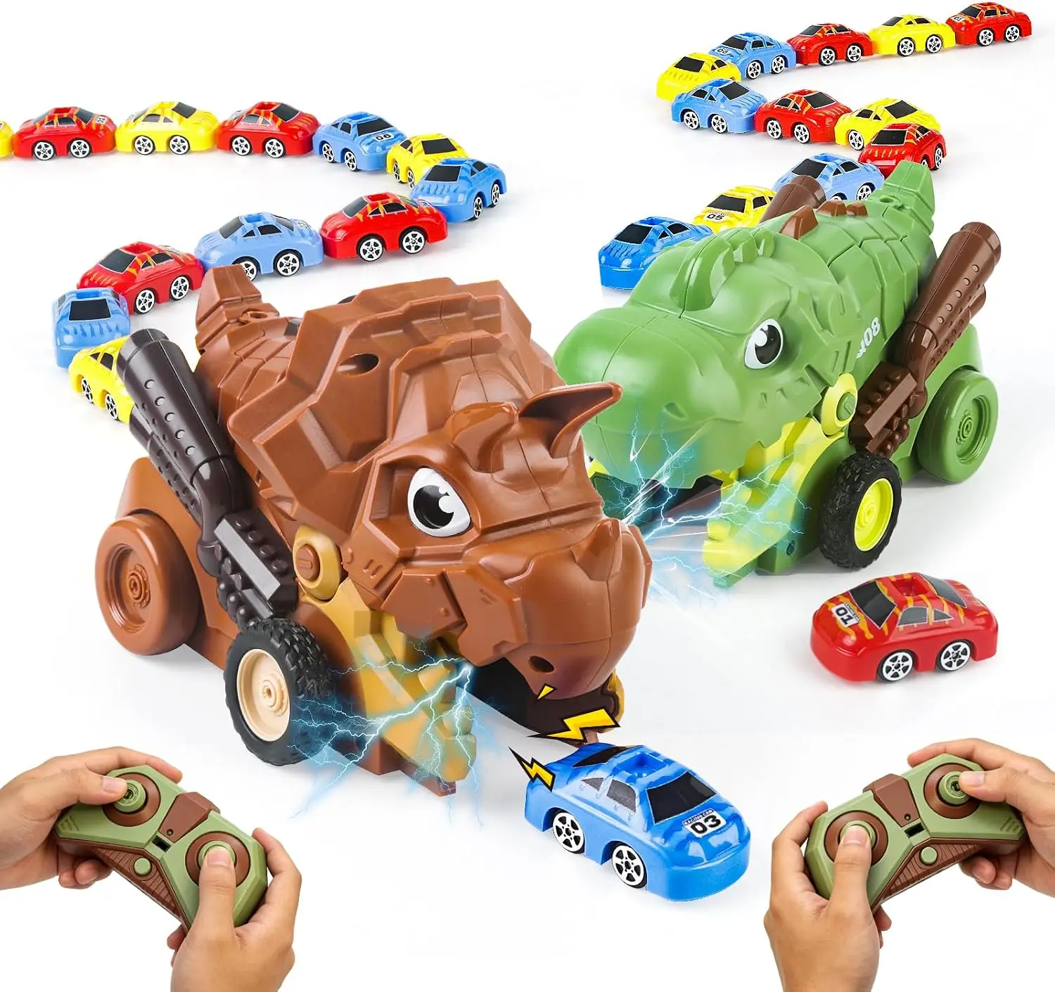 Dinosaur Monster Truck Remote Control Car for Kids Ages 3-5, 2.4GHz RC Toy with Magnetic Splicing and Music, Cool Gift for Boys and Girls