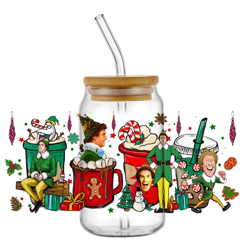 

Christmas Cartoon Designs 3D Waterproof UV DTF Cup Wrap For 16oz Libbey Winne Bear Pattern 3D Transfer Sticker