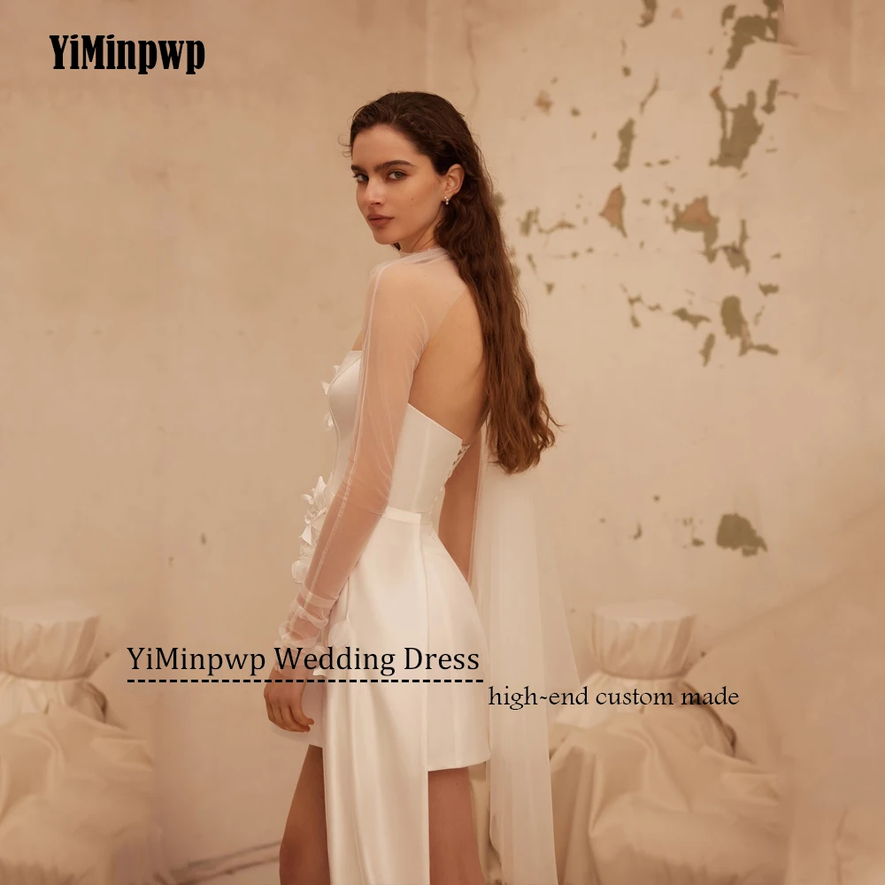 ชุดแต่งงานผ้าซาตินสีงาช้างแบบมินิ ปี 2025 สำหรับผู้หญิง ทรงตรงเหนือเข่า ดีไซน์หรูหรา ประดับดอกไม้ พร้อมชายกระโปรงยาว ผูกเชือกด้านหลัง สามารถสั่งตัดได้