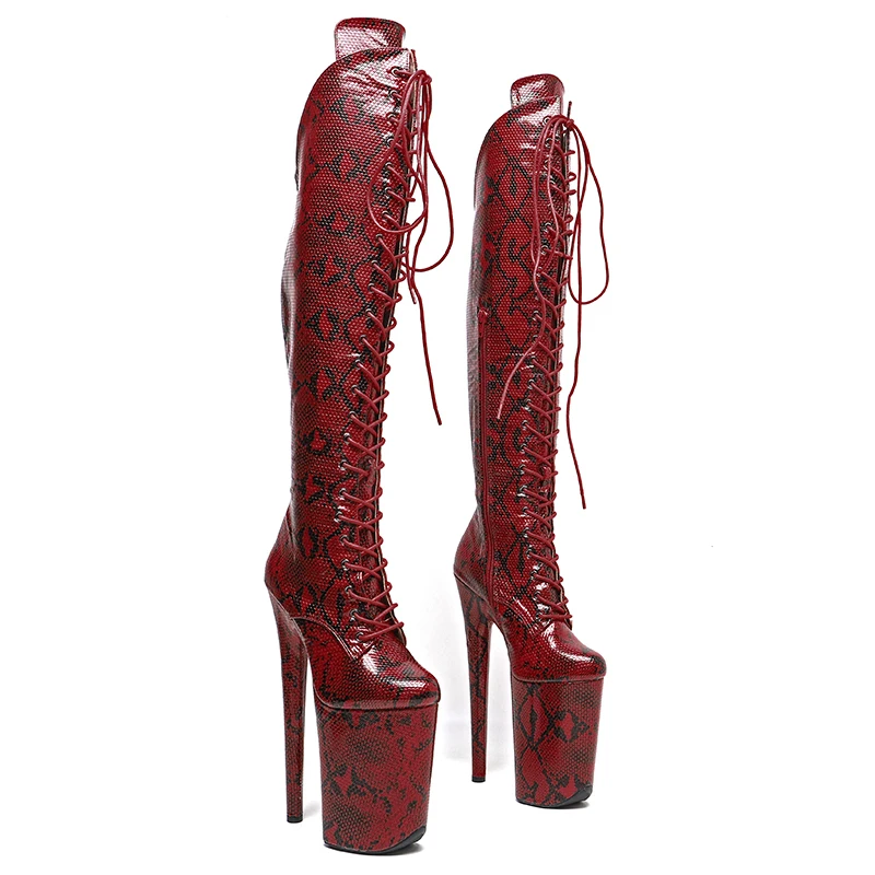 

Leecabe 23CM/9inches Snake PU stripper heel party fashion platform High Heel Pole Dance boots