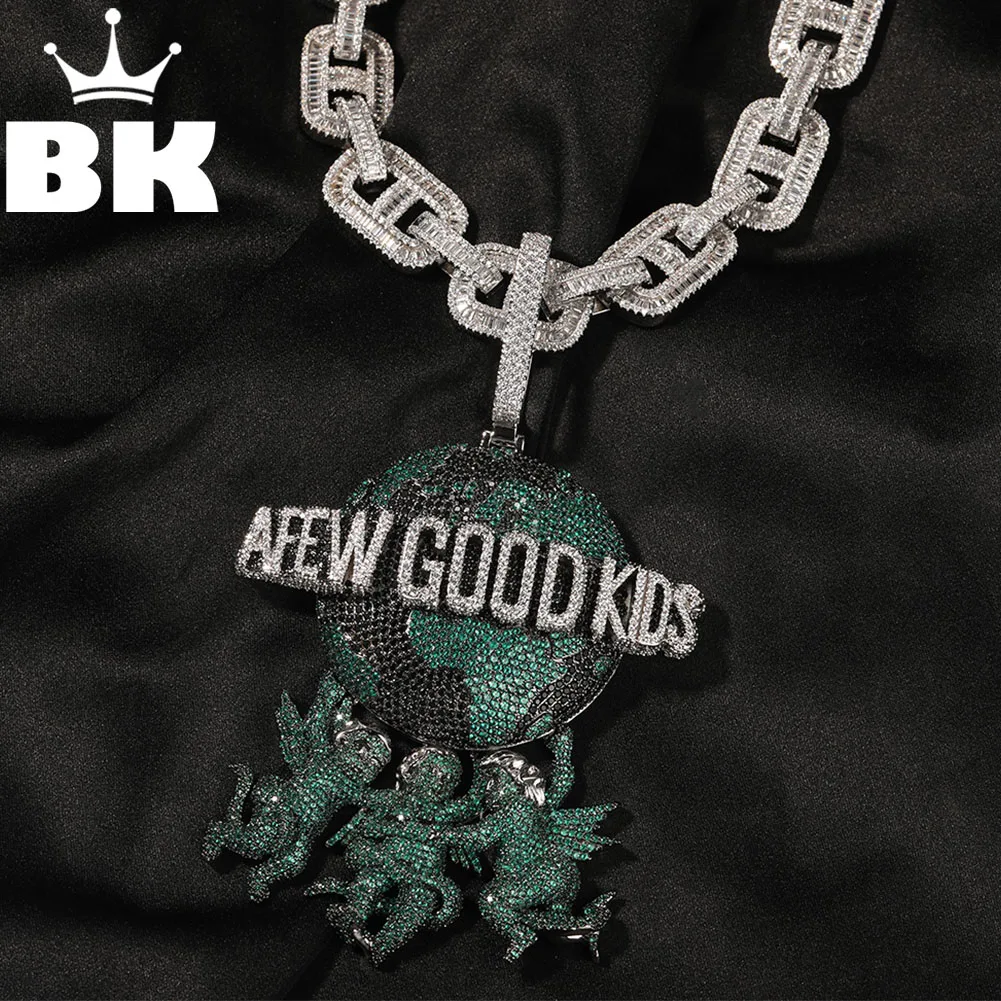 

A Few Good Kids Logo Pendant Necklace For Men Big Clasp Cubic Zirconia Iced Out 3 Little Angels Holding The Earth HipHop Jewelry