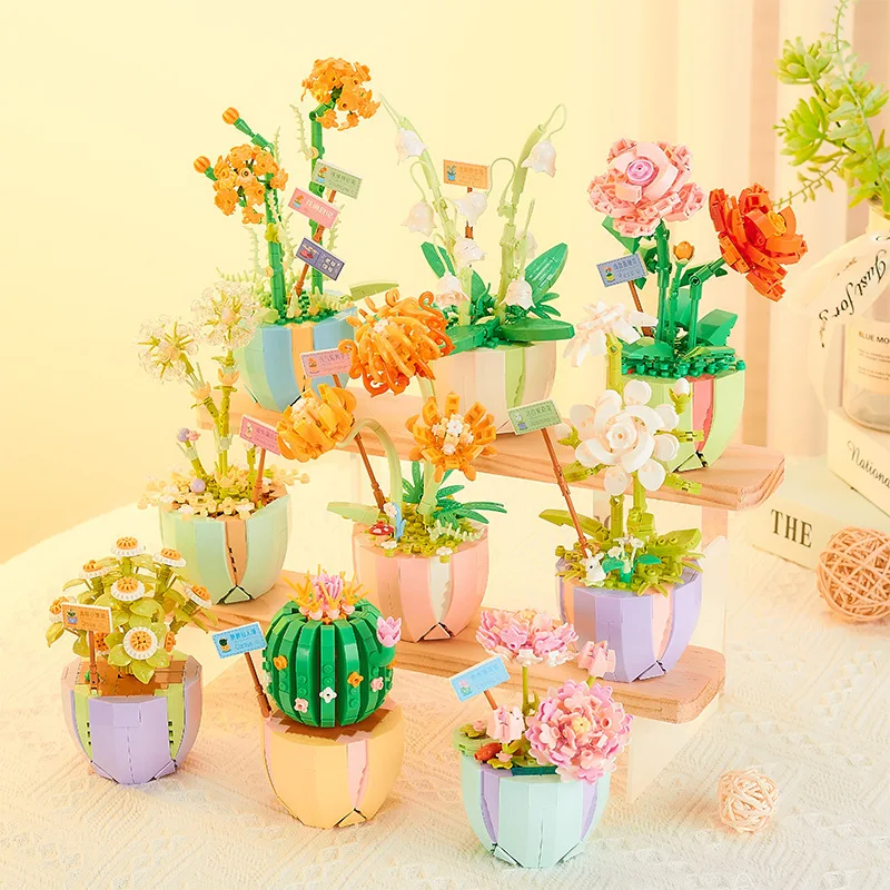 

2089 Mini Flowers Bouquet Building Blocks Set Plant Potted Botanical DIY Assembly Bricks Toys Decor Home Office For Gril Gifts