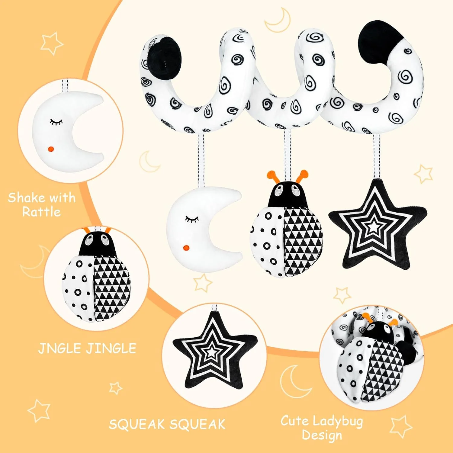 XIXILAND Juguetes para asiento de automóvil Juguetes para bebés de 0 meses de desarrollo, juguetes para cochecito Juguetes para bebés 0-6 meses Juguetes, juguetes para asiento de automóvil para bebés 0