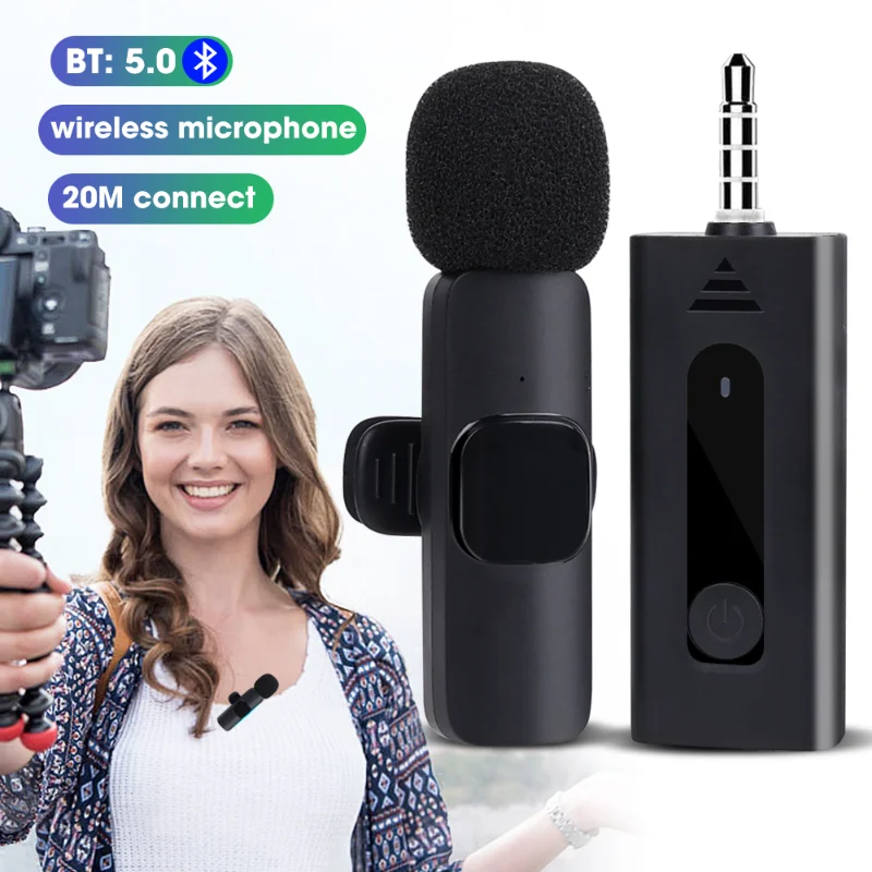 Wireless Microphone Lavalier 5.0 Bluetooth Mini Mic for Recording Interview 3.5mm Sound Receiver for Camera Android Phone Laptop