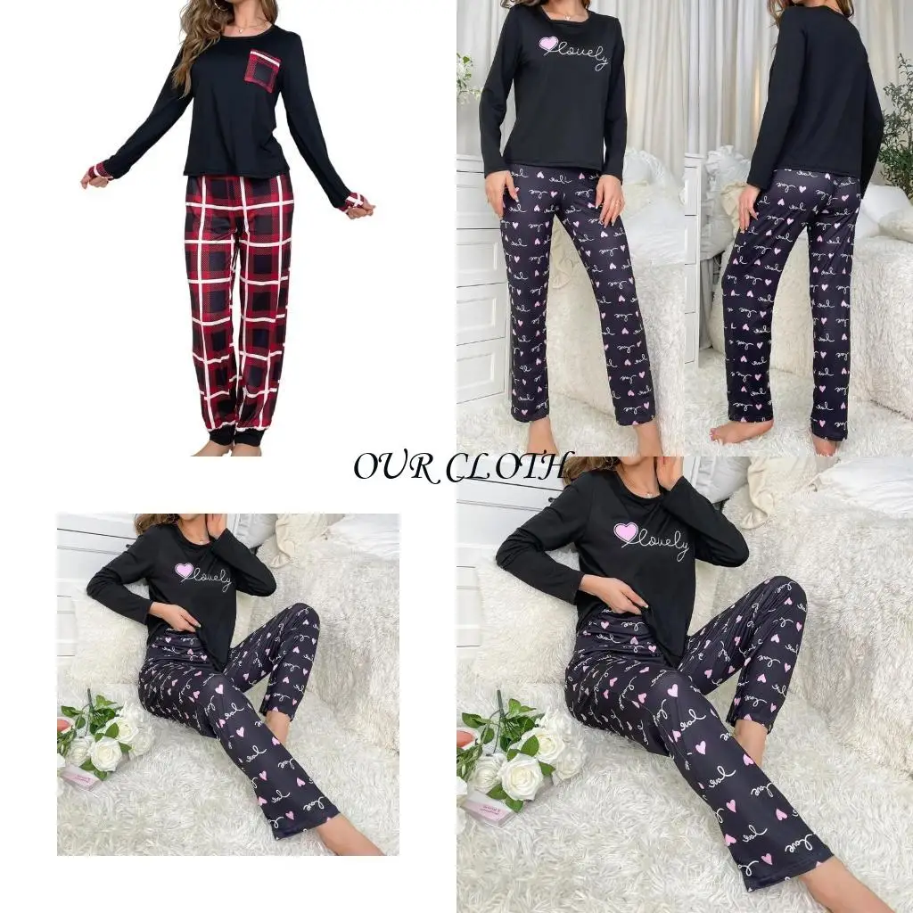 

Women's Pajama Sets Long Sleeve Tops and Pants PJ Sets Loungewear Sleepwear Y1AC