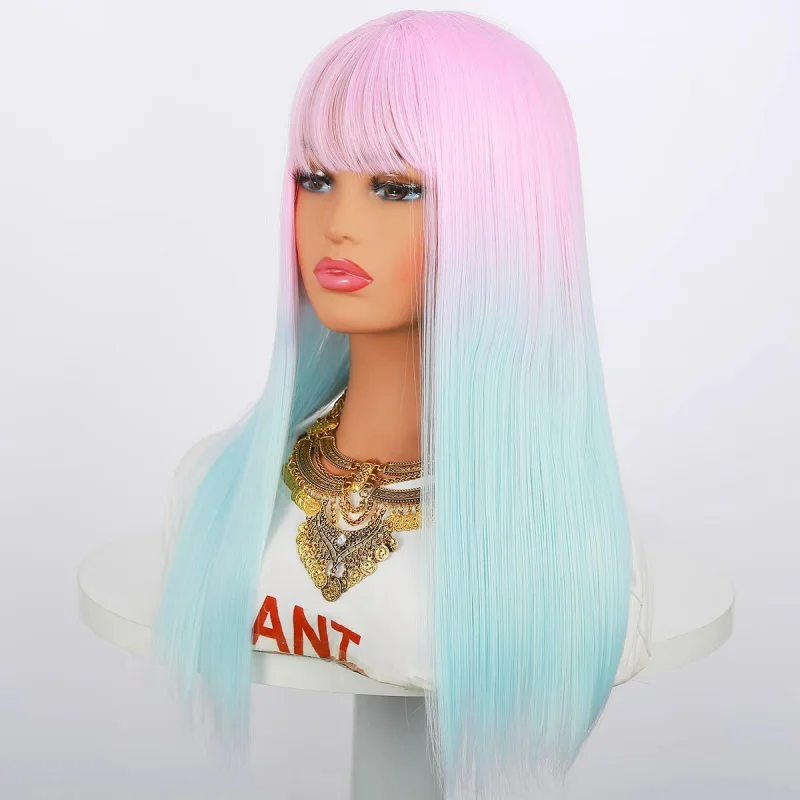 

Длинные прямые волосы с челкой для женщин, модный, натуральный, реалистичный парик из термостойкого волокна на всю голову