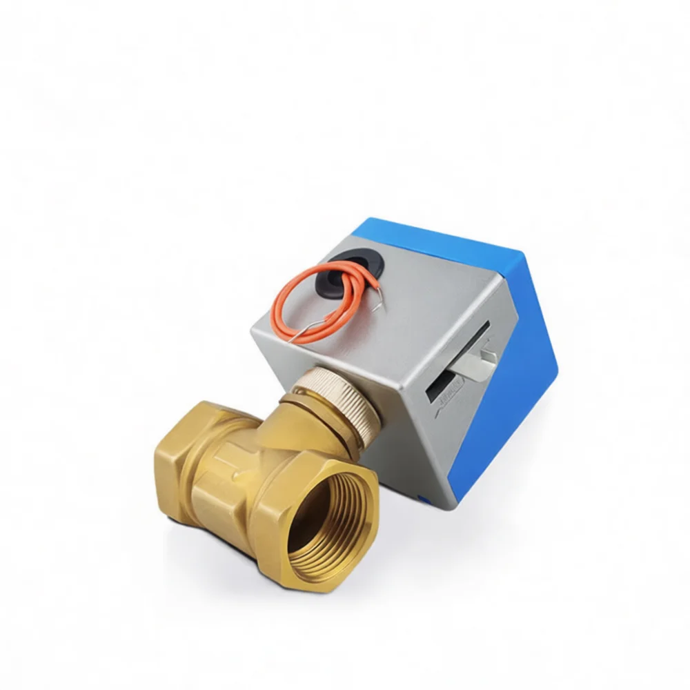Motorized Two Way Valve Brass HVAC Thermal Actuator Central Air Conditioning Piping Control Valve Manual Switch 220V DN Series