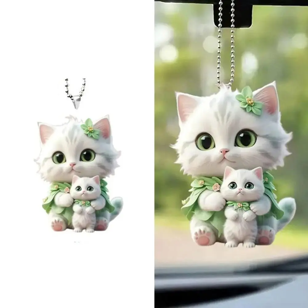 New Cat Car Hanging Decor Cartoon with Chain Automotive Hanging Ornament Acrylic Rear View Mirror Car Interior Decoration Gifts