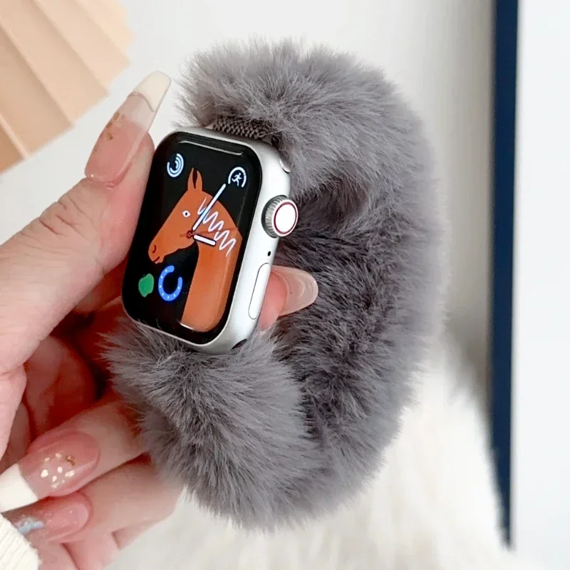 Woman Winter Fluffy Plush Strap 49mm For Apple Watch Ultra 2 Bracelet For iWatch Series 9 8 7 6 5 4 SE 41mm 45mm Band 44mm 40mm